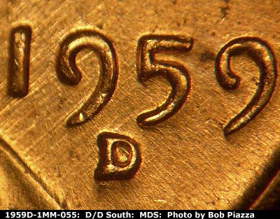 1959 Lincoln cent obverse, CopperCoins die 1959D•1MM•055.