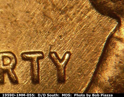 Die-stage B marker on 1959D•1MM•055 (1959 Repunched Mint Mark).