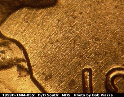Die-stage B marker on 1959D•1MM•055 (1959 Repunched Mint Mark).