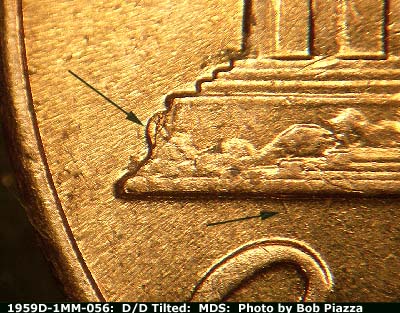 Die-stage B marker on 1959D•1MM•056 (1959 Repunched Mint Mark).