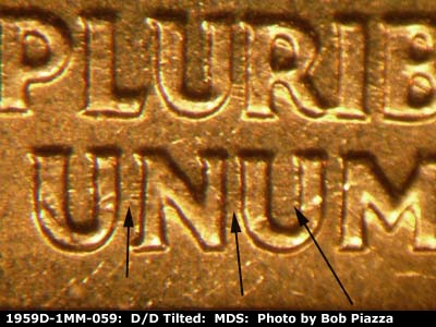 Die-stage B marker on 1959D•1MM•059 (1959 Repunched Mint Mark).