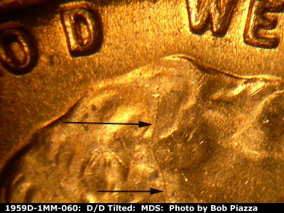 Die-stage B marker on 1959D•1MM•060 (1959 Repunched Mint Mark).