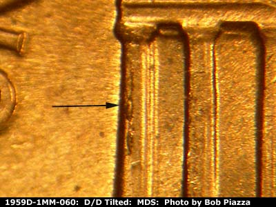 Die-stage B marker on 1959D•1MM•060 (1959 Repunched Mint Mark).