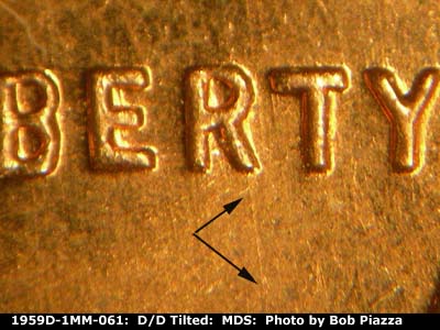 Die-stage B marker on 1959D•1MM•061 (1959 Repunched Mint Mark).