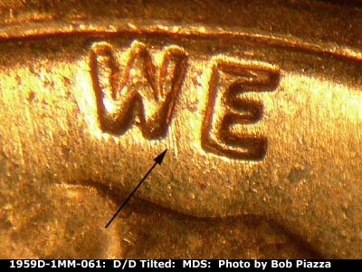 Die-stage B marker on 1959D•1MM•061 (1959 Repunched Mint Mark).