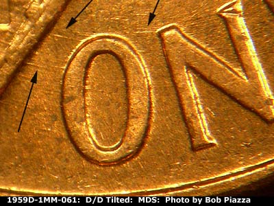 Die-stage B marker on 1959D•1MM•061 (1959 Repunched Mint Mark).