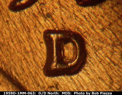 Die-stage B marker on 1959D•1MM•063 (1959 Repunched Mint Mark).