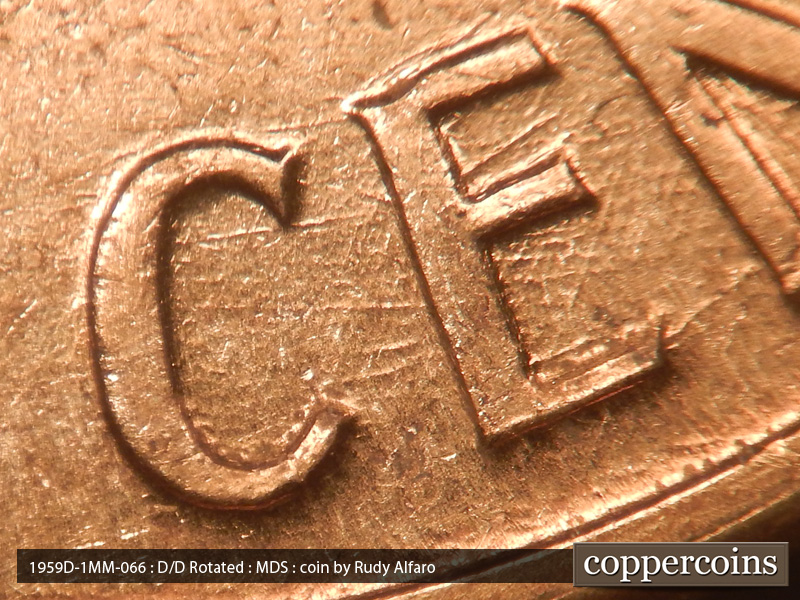 Die-stage B marker on 1959D•1MM•066 (1959 Repunched Mint Mark).