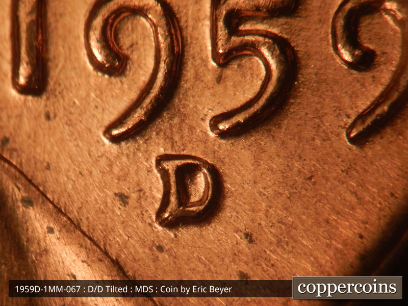 Die-stage B marker on 1959D•1MM•067 (1959 Repunched Mint Mark).