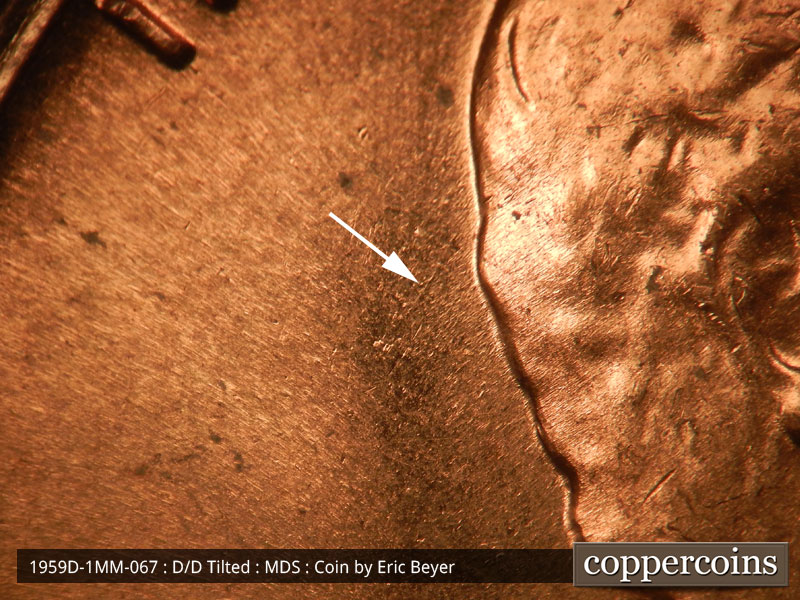 Die-stage B marker on 1959D•1MM•067 (1959 Repunched Mint Mark).