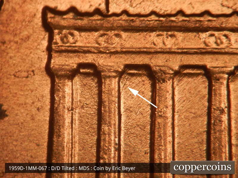 Die-stage B marker on 1959D•1MM•067 (1959 Repunched Mint Mark).