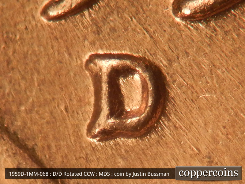 1959 Lincoln cent obverse, CopperCoins die 1959D•1MM•068.