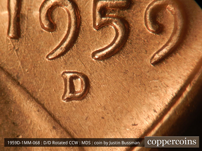 Die-stage B marker on 1959D•1MM•068 (1959 Repunched Mint Mark).