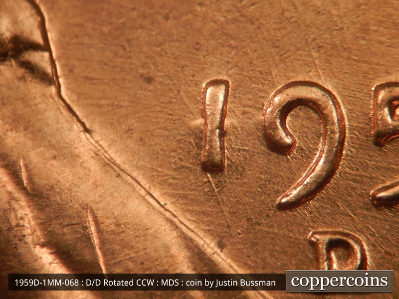 Die-stage B marker on 1959D•1MM•068 (1959 Repunched Mint Mark).