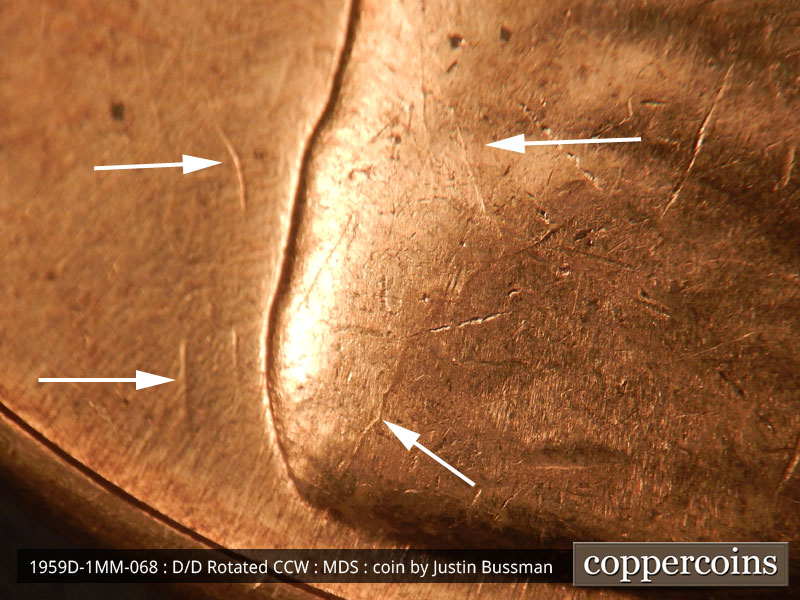 Die-stage B marker on 1959D•1MM•068 (1959 Repunched Mint Mark).