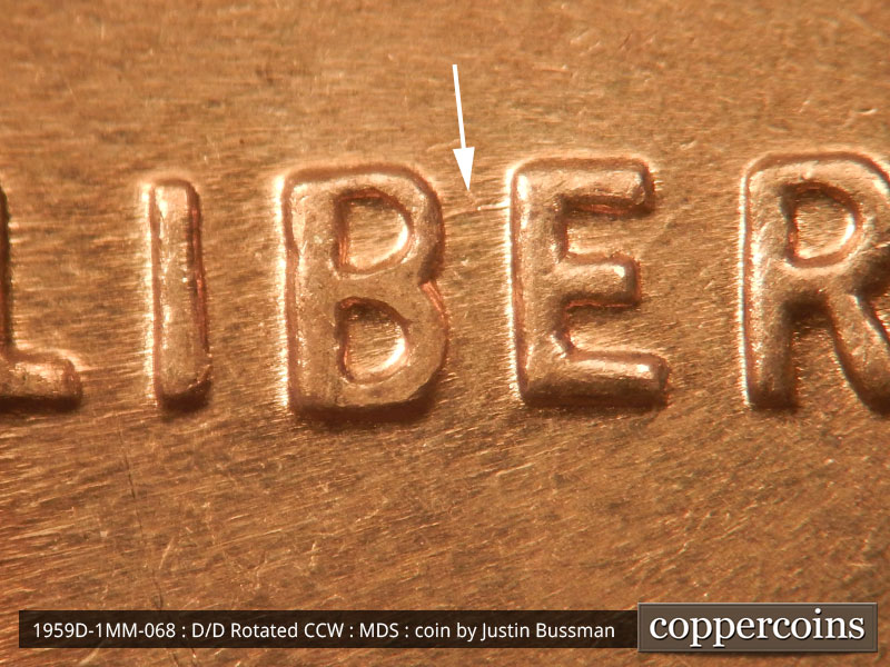 Die-stage B marker on 1959D•1MM•068 (1959 Repunched Mint Mark).