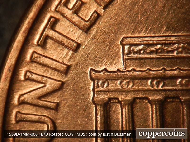 Die-stage B marker on 1959D•1MM•068 (1959 Repunched Mint Mark).