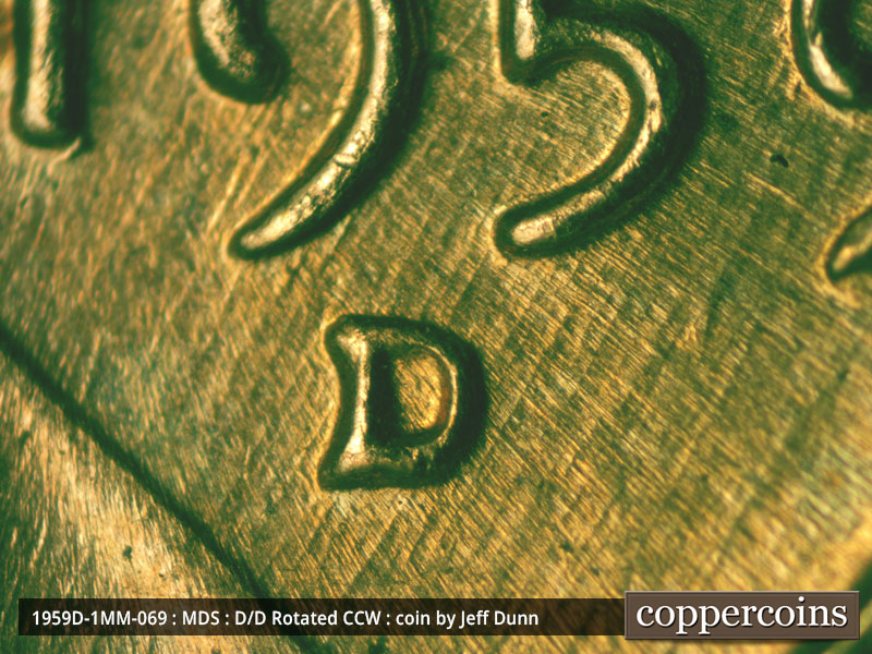 1959 Lincoln cent obverse, CopperCoins die 1959D•1MM•069.