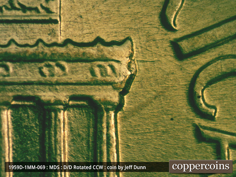 Die-stage B marker on 1959D•1MM•069 (1959 Repunched Mint Mark).