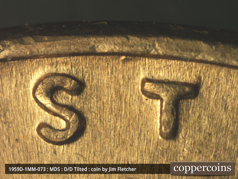 Die-stage B marker on 1959D•1MM•073 (1959 Repunched Mint Mark).