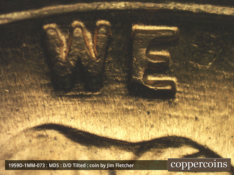 Die-stage B marker on 1959D•1MM•073 (1959 Repunched Mint Mark).