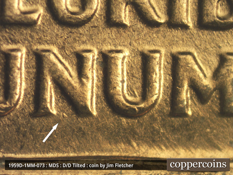 Die-stage B marker on 1959D•1MM•073 (1959 Repunched Mint Mark).