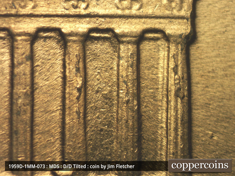 Die-stage B marker on 1959D•1MM•073 (1959 Repunched Mint Mark).