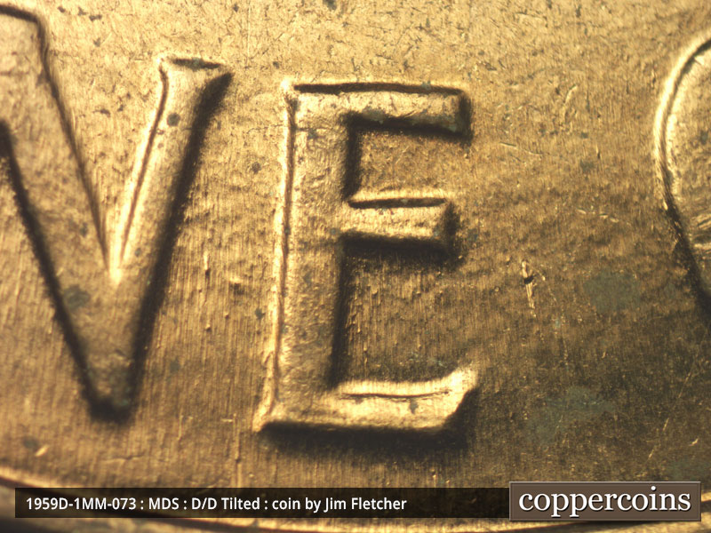 Die-stage B marker on 1959D•1MM•073 (1959 Repunched Mint Mark).