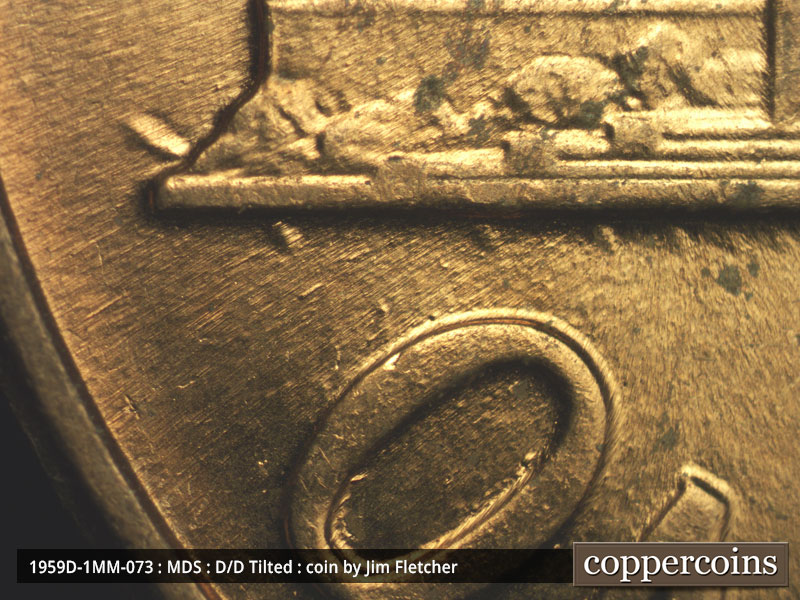 Die-stage B marker on 1959D•1MM•073 (1959 Repunched Mint Mark).