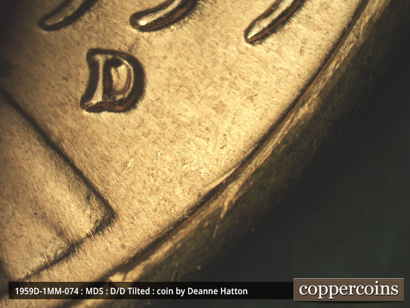 Die-stage B marker on 1959D•1MM•074 (1959 Repunched Mint Mark).