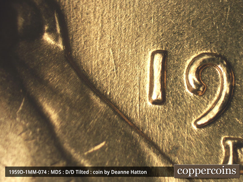 Die-stage B marker on 1959D•1MM•074 (1959 Repunched Mint Mark).