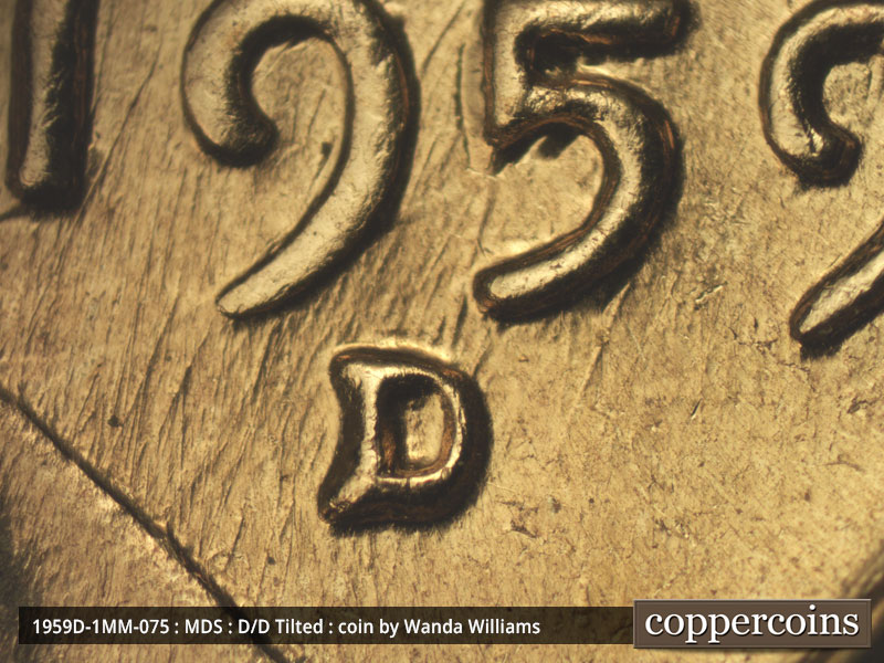 1959 Lincoln cent obverse, CopperCoins die 1959D•1MM•075.