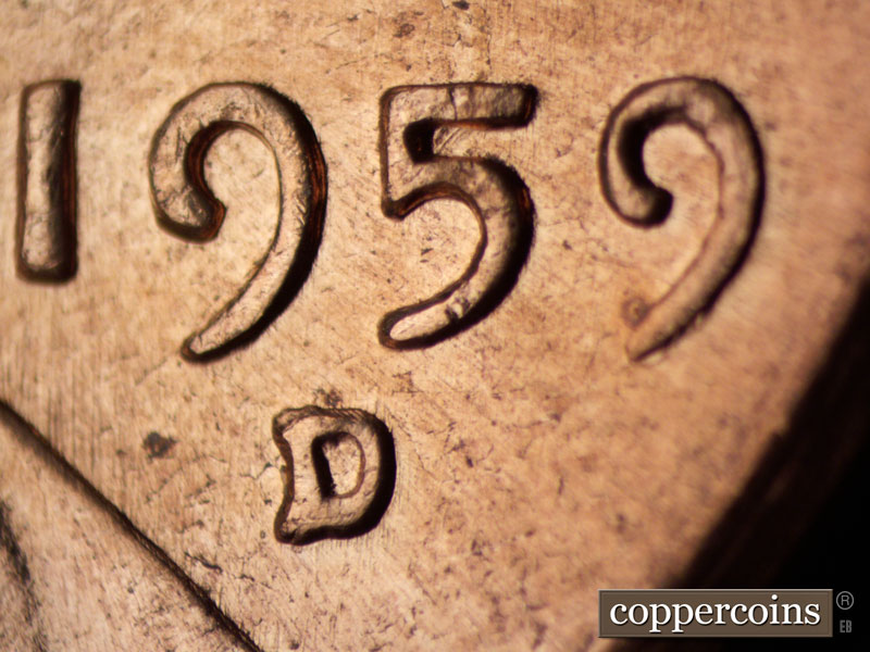Die-stage A marker on 1959D•1MM•081 (1959 Repunched Mint Mark).