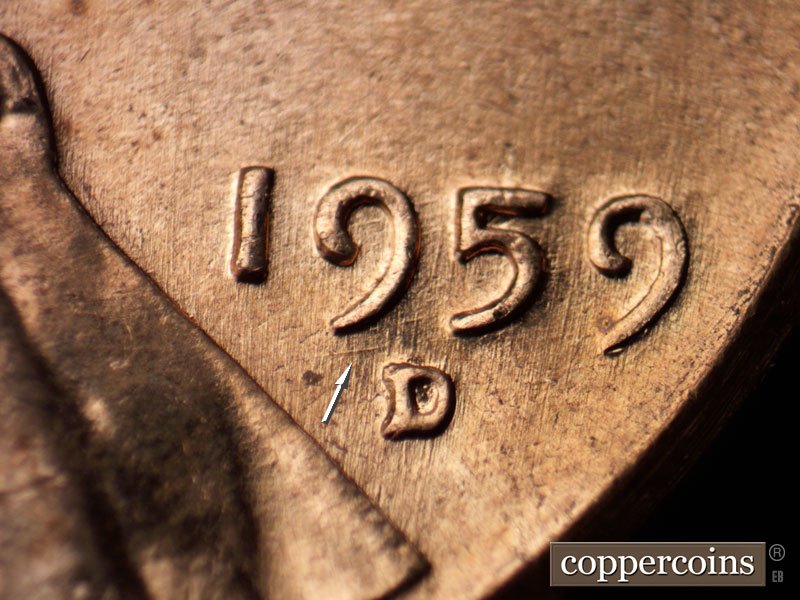 Die-stage A marker on 1959D•1MM•081 (1959 Repunched Mint Mark).