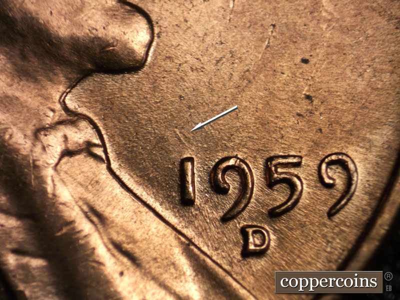 Die-stage B marker on 1959D•1MM•082 (1959 Repunched Mint Mark).