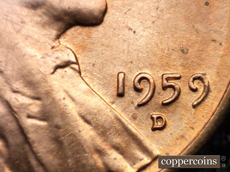 Die-stage B marker on 1959D•1MM•086 (1959 Repunched Mint Mark).