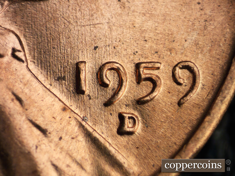Die-stage B marker on 1959D•1MM•087 (1959 Repunched Mint Mark).