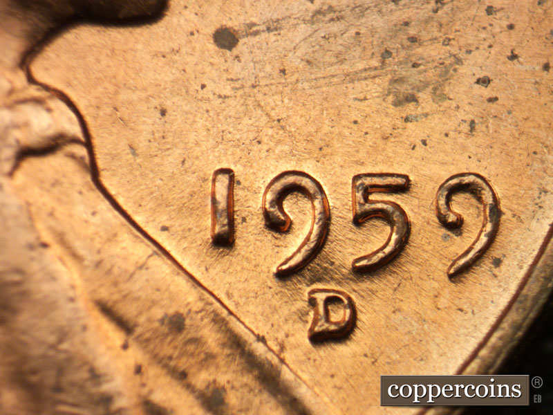 Die-stage B marker on 1959D•1MM•092 (1959 Repunched Mint Mark).