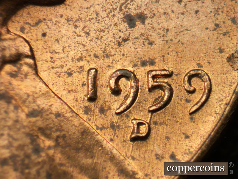 Die-stage B marker on 1959D•1MM•093 (1959 Repunched Mint Mark).