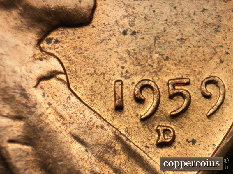 Die-stage B marker on 1959D•1MM•095 (1959 Repunched Mint Mark).