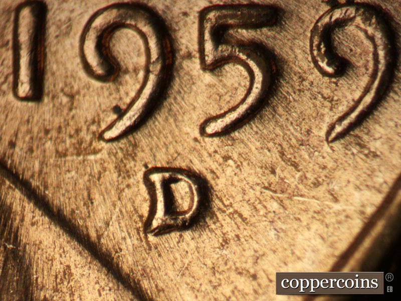 Die-stage C marker on 1959D•1MM•097 (1959 Repunched Mint Mark).