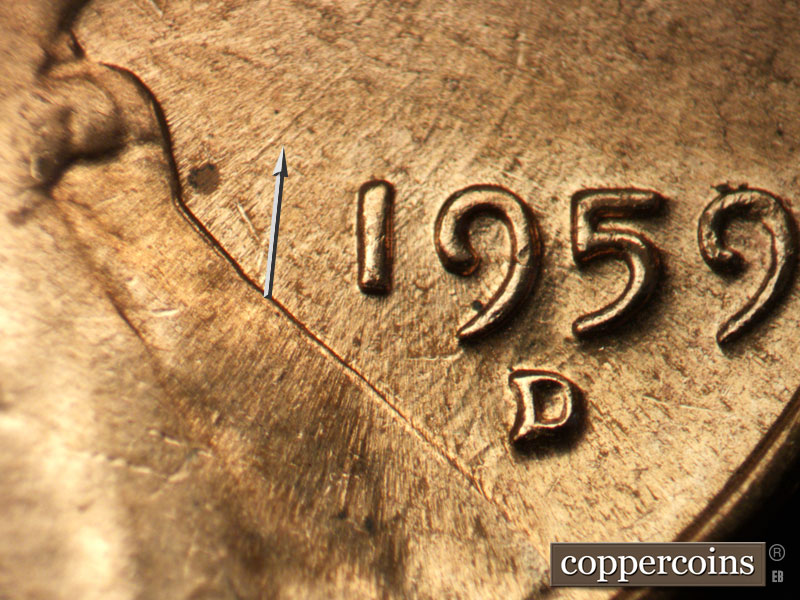 Die-stage C marker on 1959D•1MM•097 (1959 Repunched Mint Mark).