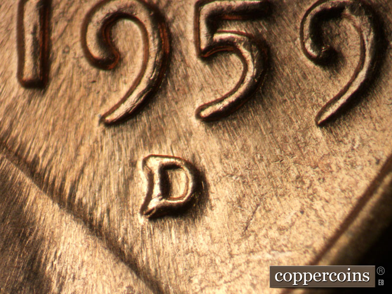 Die-stage C marker on 1959D•1MM•099 (1959 Repunched Mint Mark).