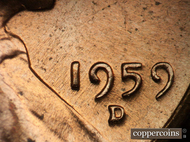 Die-stage B marker on 1959D•1MM•100 (1959 Repunched Mint Mark).