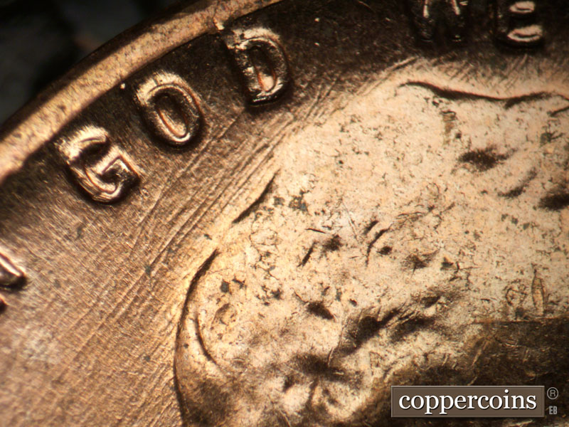 Die-stage B marker on 1959D•1MM•100 (1959 Repunched Mint Mark).