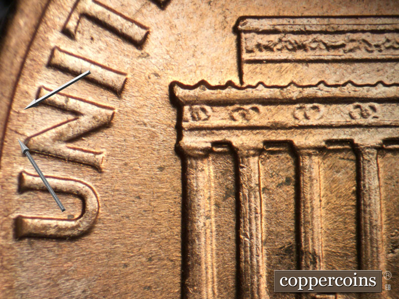 Die-stage B marker on 1959D•1MM•100 (1959 Repunched Mint Mark).