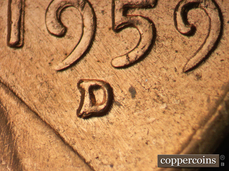 1959 Lincoln cent obverse, CopperCoins die 1959D•1MM•101.
