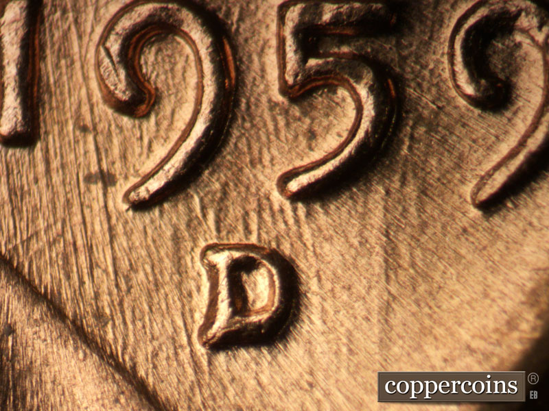 1959 Lincoln cent obverse, CopperCoins die 1959D•1MM•102.