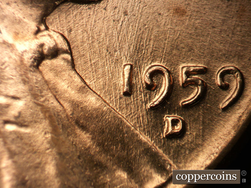 Die-stage B marker on 1959D•1MM•102 (1959 Repunched Mint Mark).