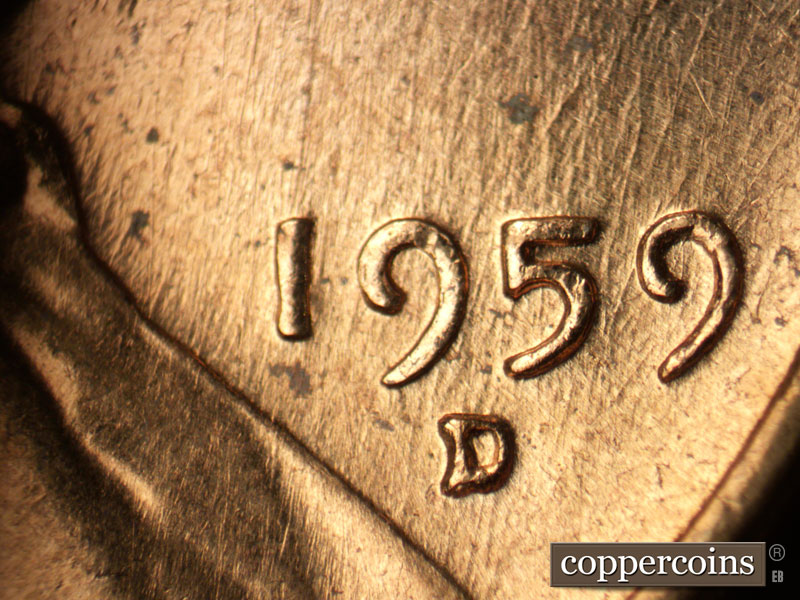 Die-stage B marker on 1959D•1MM•104 (1959 Repunched Mint Mark).